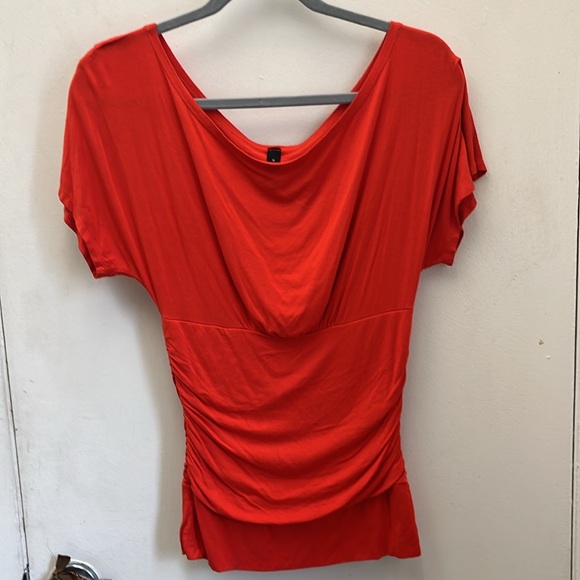 Ing Red Draped Short Sleeve Blouse - Picture 6 of 13